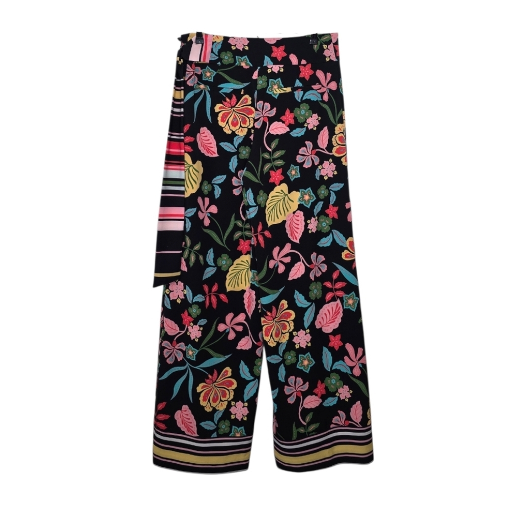 New York & Company Black And Bright Floral Tie Waist Wide Leg Pants Size M NWOT - Picture 4 of 10